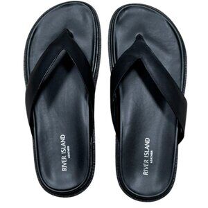 River Island Black leather flip flop sandals Size 9 UK, 10 US
